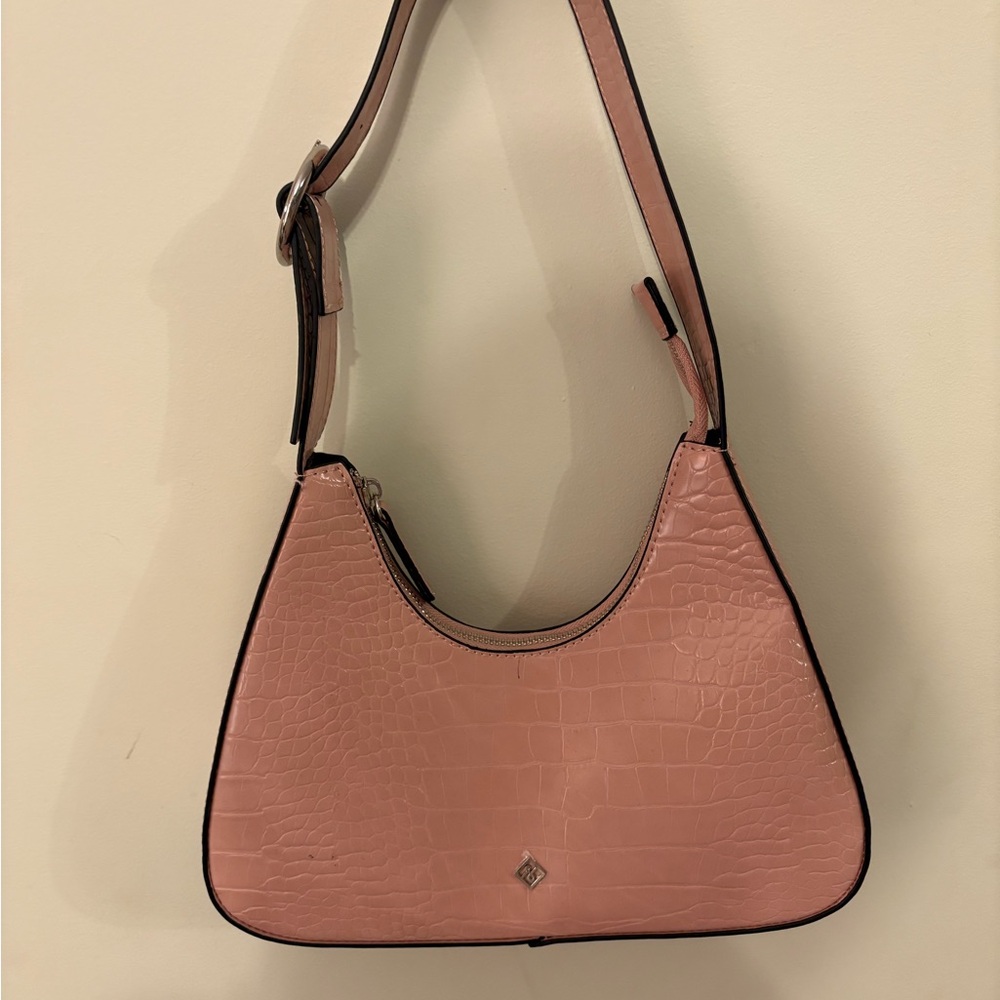 Elegant Pink Croc-Embossed Shoulder Bag